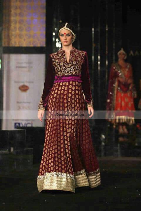Latest Pakistani Designer Dress 2016 Maroon Anarkali Pishwas