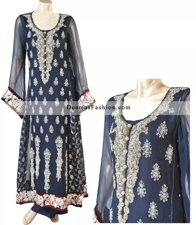 Latest Pakistani Fashion 2011 Navy Blue A-Line Dress