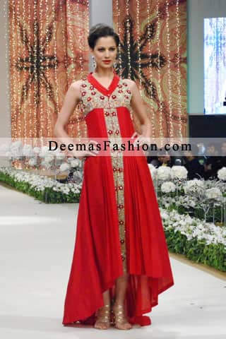 Latest Designer Collection Red Back Tail Dress