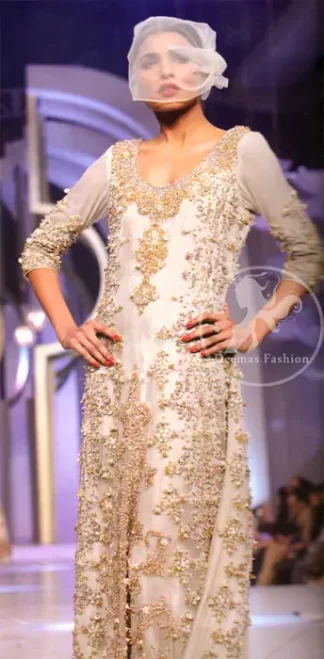 Pakistani Walima Maxi Dress - Off White Double Layer Maxi
