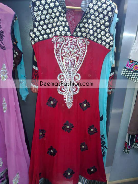 Pakistani Casual Fashion Red Black Casual Dress 
