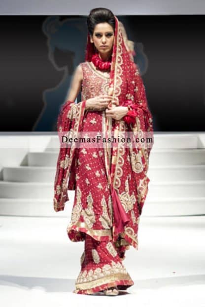 Pakistani Designer Bridal Wear Fashion Bright Red Sharara