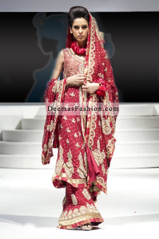 Pakistani Designer Bridal Wear Fashion Bright Red Sharara