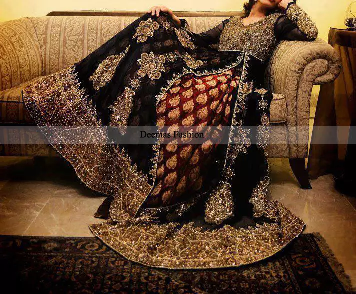 Pakistani Designer Collection Black Heavy Formal Pishwas