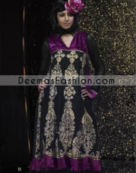 Latest Pakistani Fashion Dress - Black & Purple Anarkali Frock