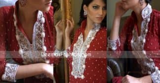 Pakistani Formal Wear Designs - Deep Red Embroidered Dress