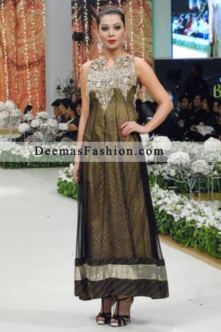 Pakistani Designer Collection Black Golden Anarkali Frock Pakistani Designer Collection Black Golden Anarkali Frock