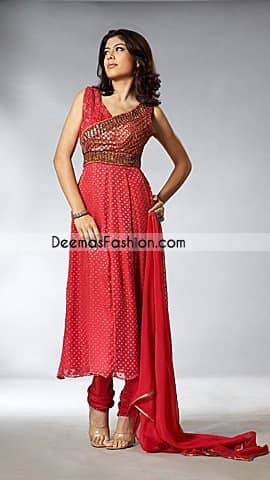 Pakistani Designer Collection - Red Anarkali Churidar Dress