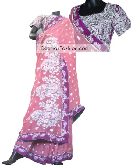 Tradition meets modernity. Brighten up your look with this saree which is an immensely captivating traditional piece, enhancing the art of classical heritage showcasing the craftsmanship of kora, dabka & mukesh detailed with pearls; artistically embellished to give a beautiful rhythm to the outfit. Furthermore the palu of saree is enhanced with silver thread embroidery.