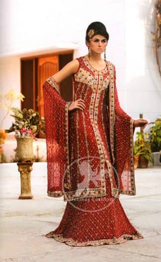 Red Front Open shirt And Lehenga with Embellished Dupatta