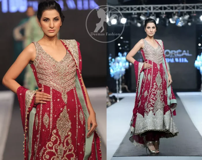 Reddish Pink Heavy Embellished Anarkali Frock Churidar