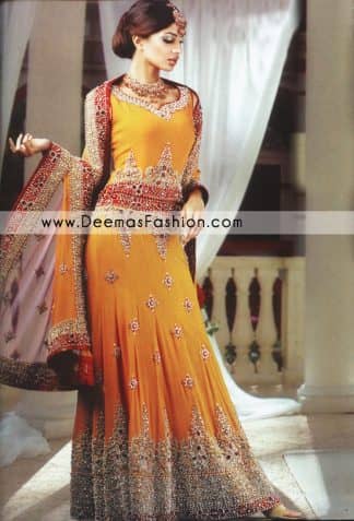 Pakistani Bride Dress Wedding Wear - Golden Yellow Lehnga