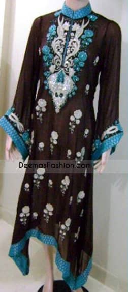 Pakistani Fashion Dark Brown Ferozi Casual Wear