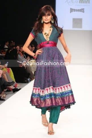 Latest Pakistani Fashion Anarkali Churidar Purple Green