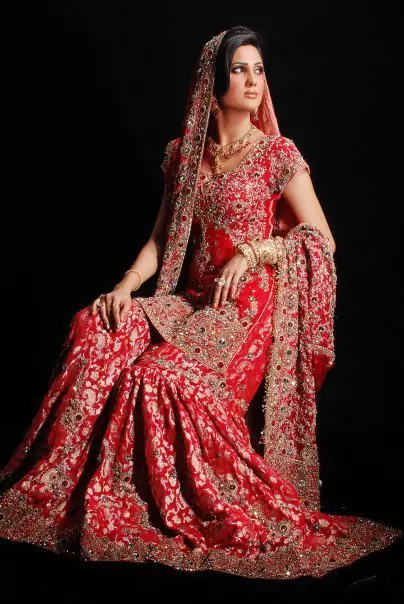 Traditional Pakistani Bridal Dress Deep Red Gharara