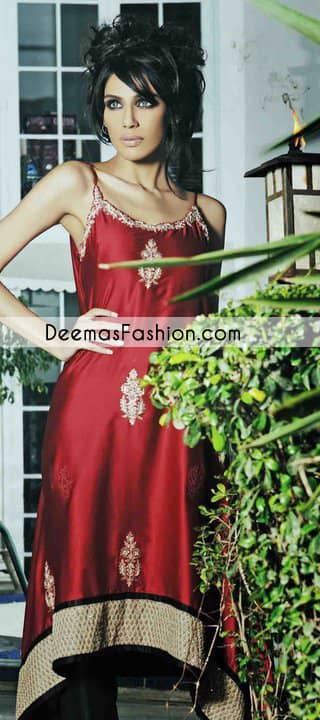  Deep Red Party Wear Aline Formal Dress