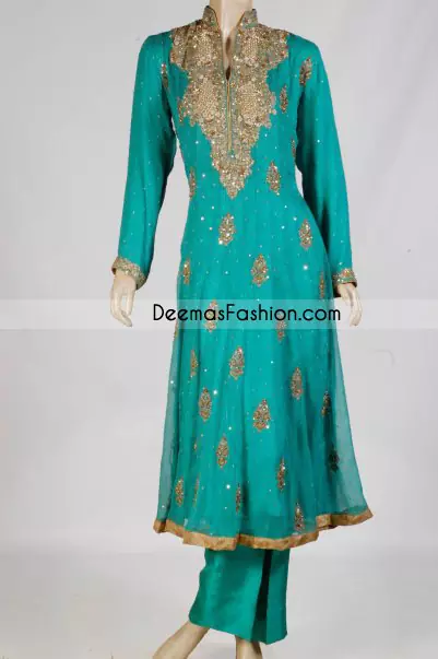 Pakistani Ladies Designer Wear - Sea Green Anarkali Dress