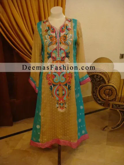 Golden Yellow Sea Green A-Line Casual Dress
