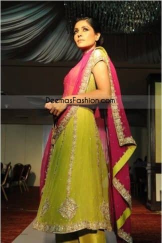 Traditional Dress Green Shocking Pink Anarkali Pishwas