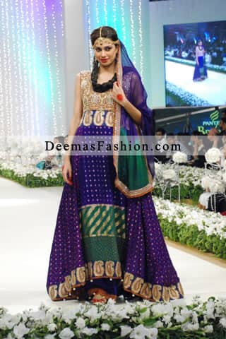 Latest Pakistani Designer Wear Multi Colour Heavy A-line Dress