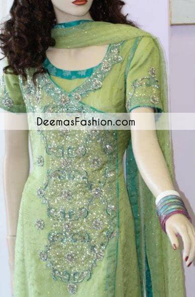 Light Dark Green Angrakha Style Aline Shirt Churidar