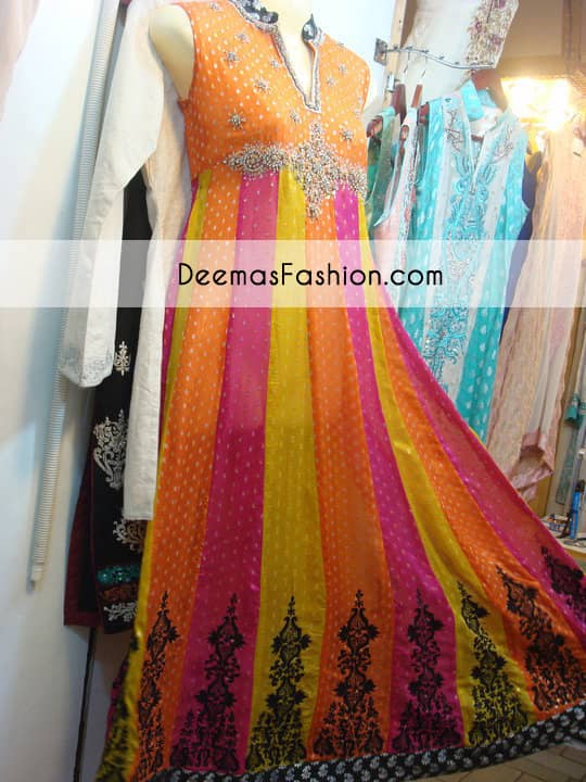  Multi Color Bridal Mehndi Wear Anarkali Pishwas Frock Churidar
