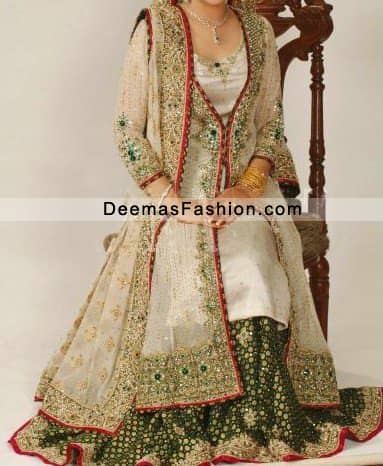 Offwhite Green Lehnga With Gown Style Long Shirt
