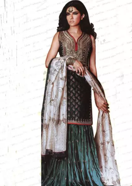 Pakistani Bridal Dress - Dark Green Sharara