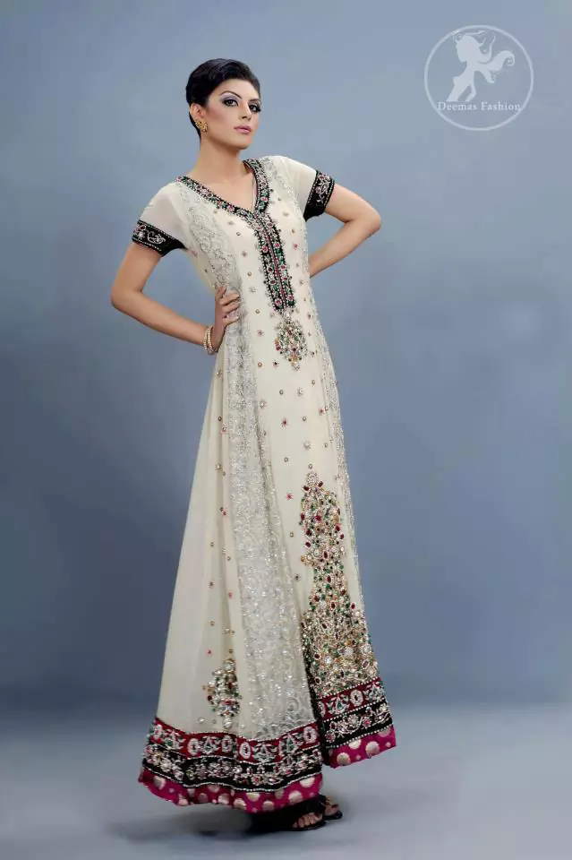 Ivory White A-line Frock and Churidar