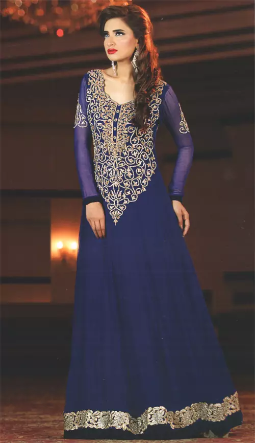 Latest Pakistani Royal Blue Party Wear Frock Churidar Pajama