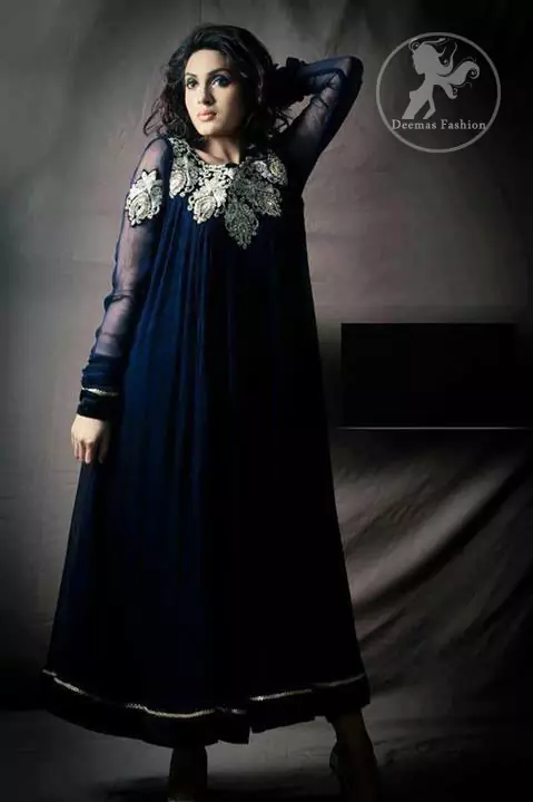 Navy Blue Semi Formal Frock & Churidar Pajama