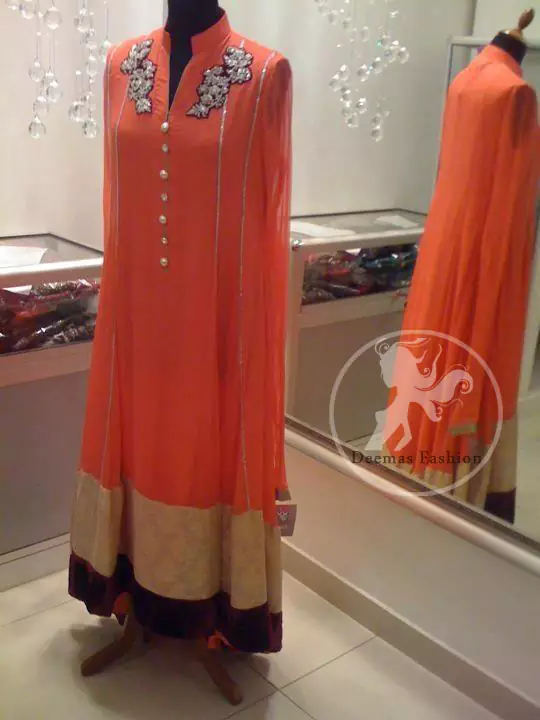 Orange Full Length Anarkali Frock Churidar