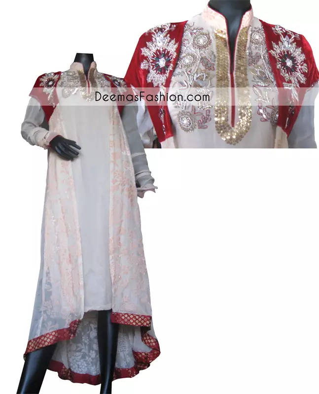 Red Peach Party Wear Gown