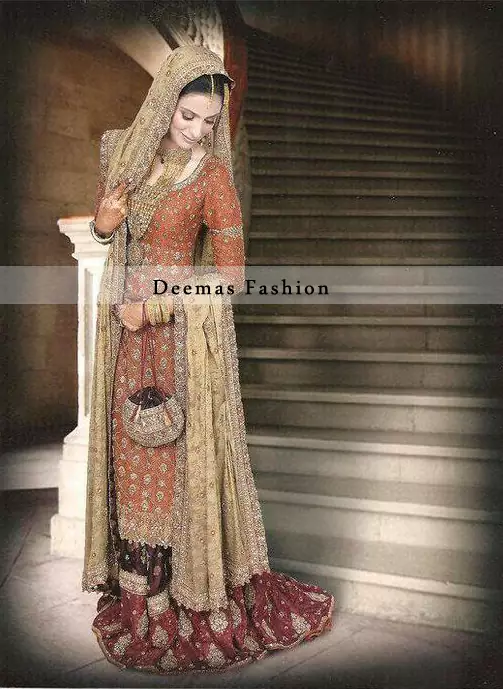 Rust Golden Deep Maroon Bridal Dress