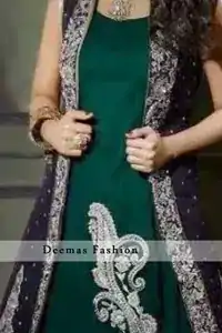 Bottle Green Front Open Gown Style Long Dress