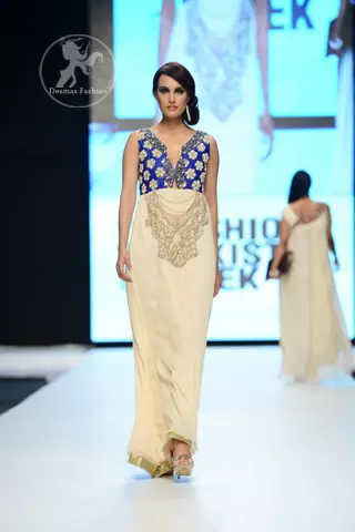 Off White Maxi with Royal Blue Banarsi Bodice