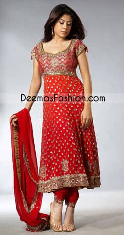 Pakistani Latest Fashion - Red Anarkali Pishwas Dress
