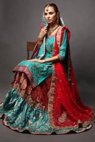 Pakistani Bridal Wear Dresses - Red Ferozi Gharara