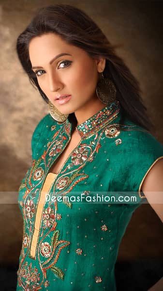 Pakistani Party clothes-Sea Green & Golden Yellow