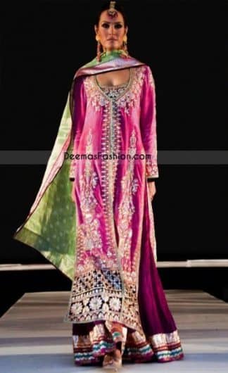 Latest Pakistan Shocking Pink Magenta Bridal Wear Sharara