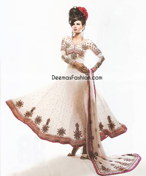 Pakistani Fashion Dress White Red Pishwas - Anarkali Churidar